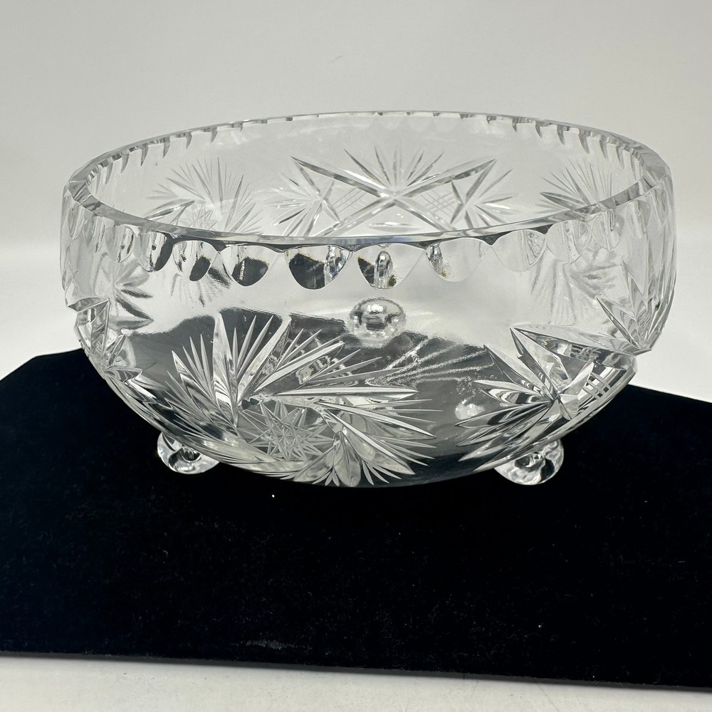 Unbranded Crystal Glass Bowl Clear Pinwheel Star Three Footed